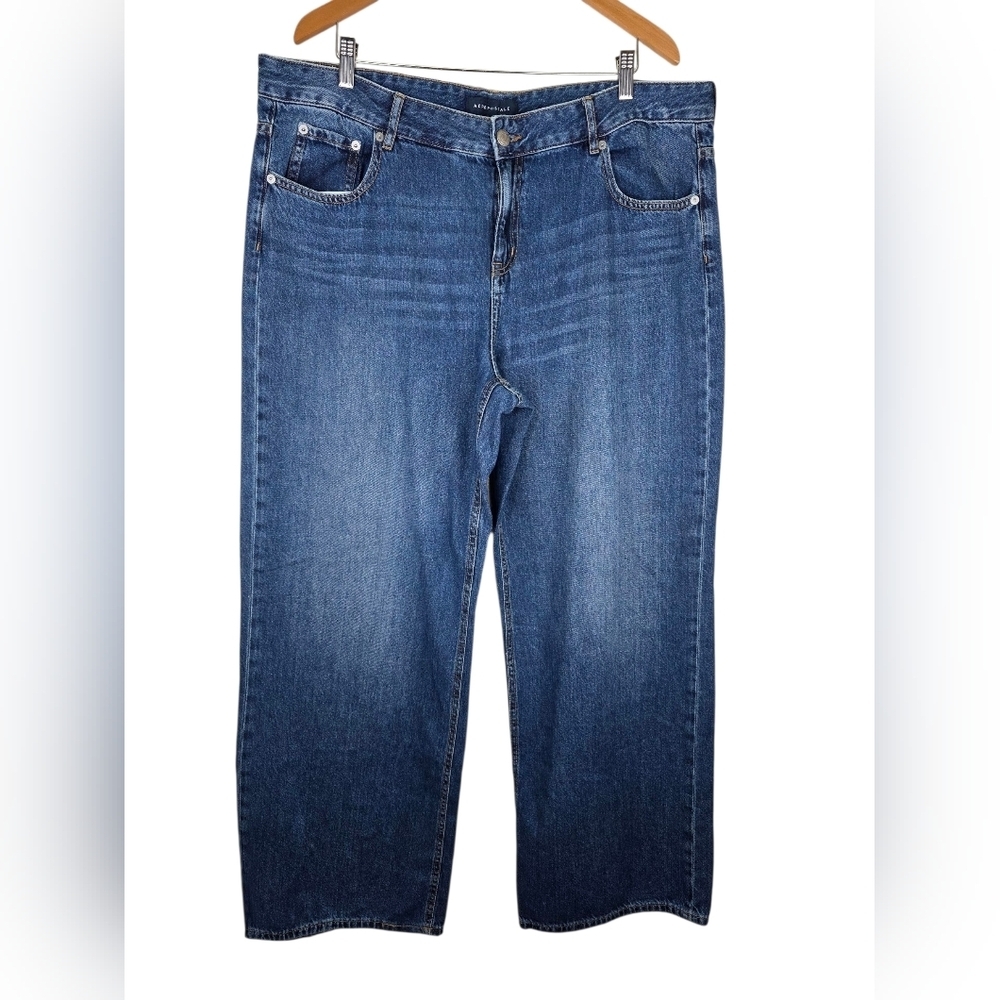 Aeropostale Aero Baggy Wide Leg 100% Cotton Women's Jeans Medium Wash Size 16